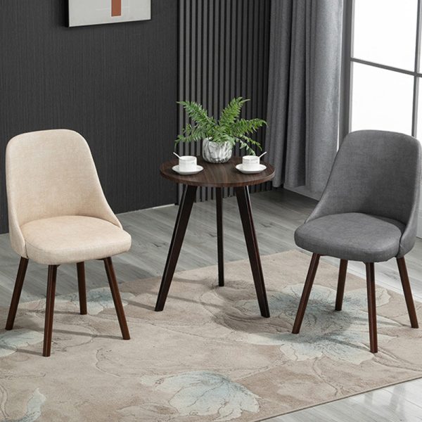 Contemporary Nordic Wood & Cotton Linen Curved Dining Chair For Bedroom, Living Room & Dining Room - Image 14