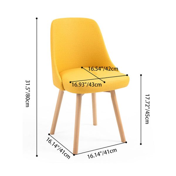 Contemporary Nordic Wood & Cotton Linen Curved Dining Chair For Bedroom, Living Room & Dining Room - Image 4