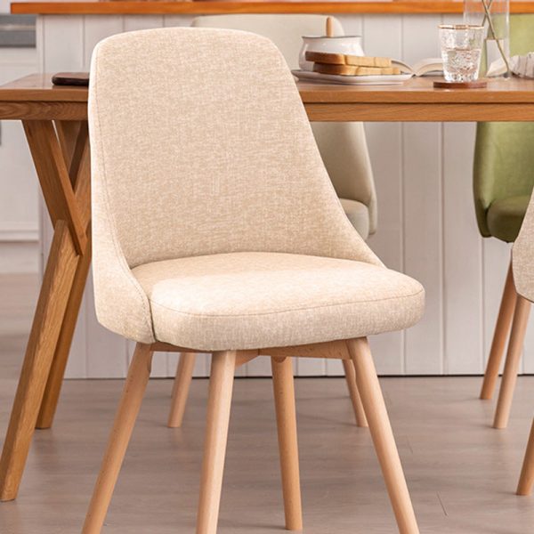 Contemporary Nordic Wood & Cotton Linen Curved Dining Chair For Bedroom, Living Room & Dining Room - Image 16