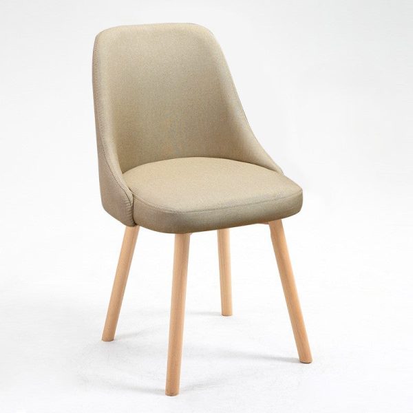 Contemporary Nordic Wood & Cotton Linen Curved Dining Chair For Bedroom, Living Room & Dining Room - Image 8