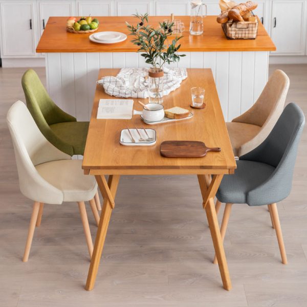 Contemporary Nordic Wood & Cotton Linen Curved Dining Chair For Bedroom, Living Room & Dining Room - Image 2