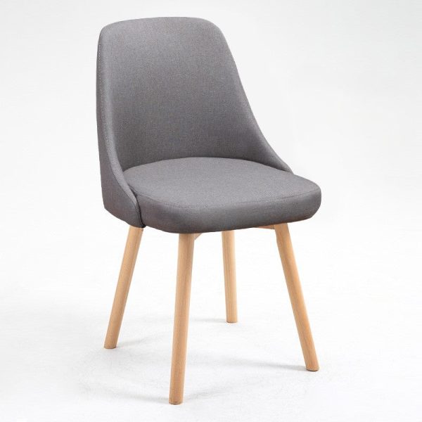 Contemporary Nordic Wood & Cotton Linen Curved Dining Chair For Bedroom, Living Room & Dining Room - Image 11