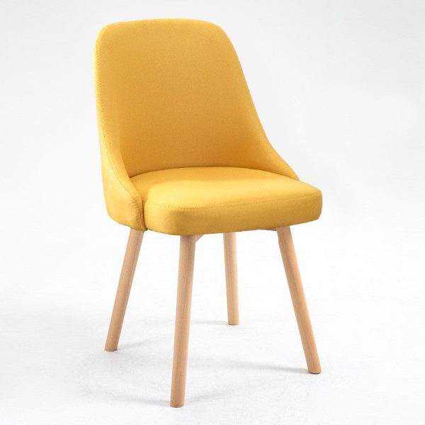 Contemporary Nordic Wood & Cotton Linen Curved Dining Chair For Bedroom, Living Room & Dining Room - Image 9