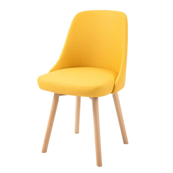 Contemporary Nordic Wood & Cotton Linen Curved Dining Chair For Bedroom, Living Room & Dining Room - Image 10