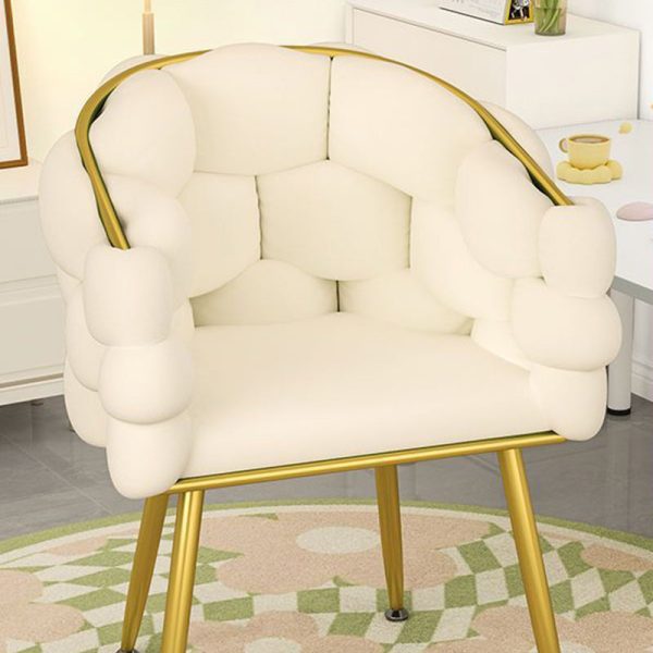 Contemporary Nordic Velvet & Metal Bubble Curved Vanity Stool With Adjustable Feet For Bedroom & Living Room - Image 9