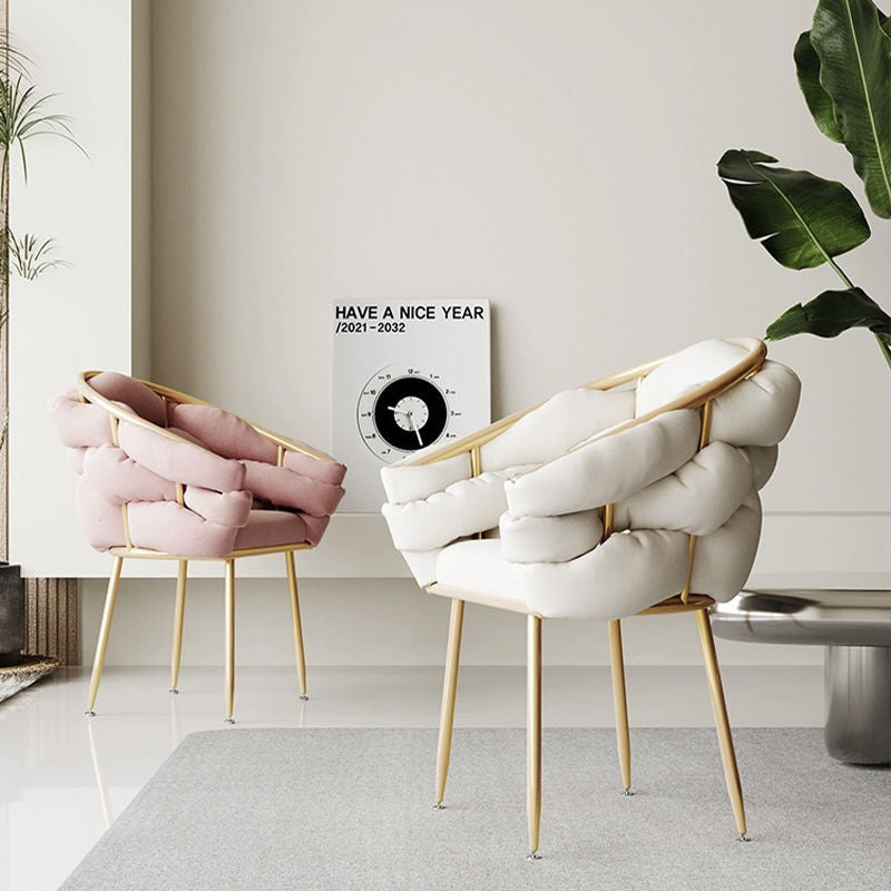 DFM-Chair-BM01738-1.jpg Contemporary Nordic Velvet & Metal Bubble Curved Vanity Stool With Adjustable Feet For Bedroom & Living Room - Image 1