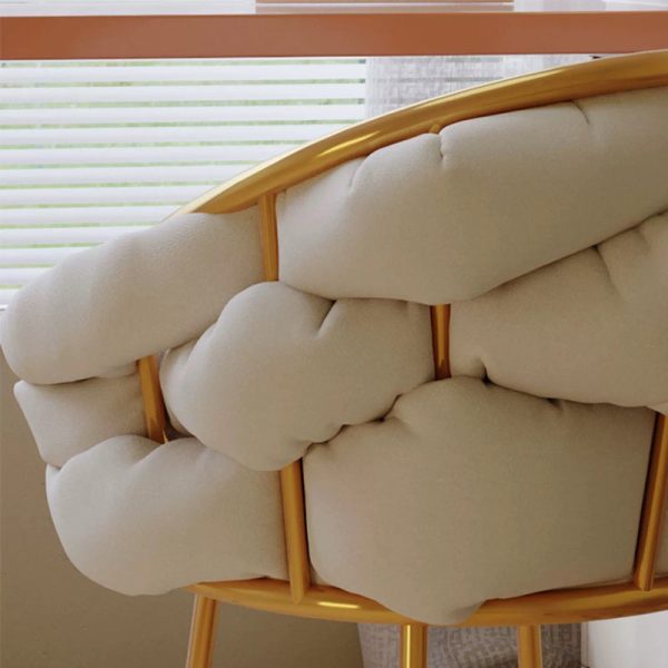 Contemporary Nordic Velvet & Metal Bubble Curved Vanity Stool With Adjustable Feet For Bedroom & Living Room - Image 5