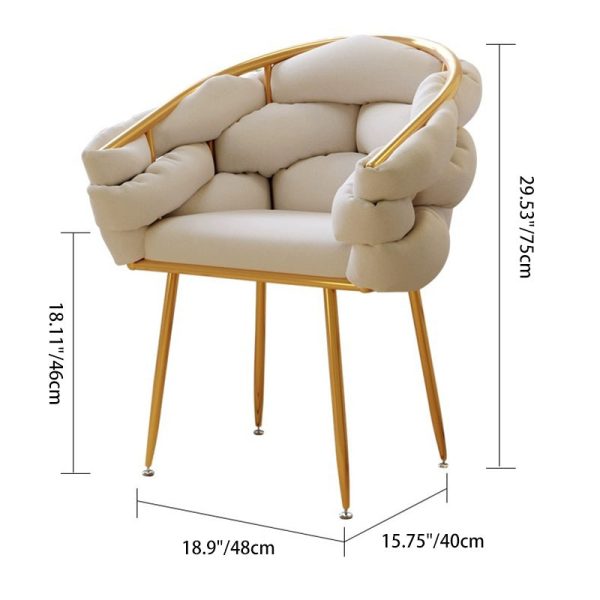 Contemporary Nordic Velvet & Metal Bubble Curved Vanity Stool With Adjustable Feet For Bedroom & Living Room - Image 4