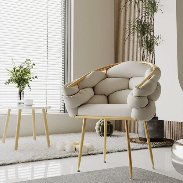 Contemporary Nordic Velvet & Metal Bubble Curved Vanity Stool With Adjustable Feet For Bedroom & Living Room - Image 3