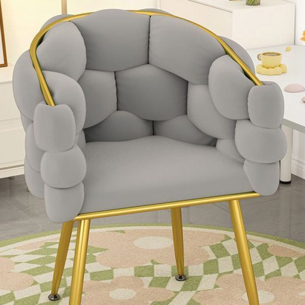 Contemporary Nordic Velvet & Metal Bubble Curved Vanity Stool With Adjustable Feet For Bedroom & Living Room - Image 10