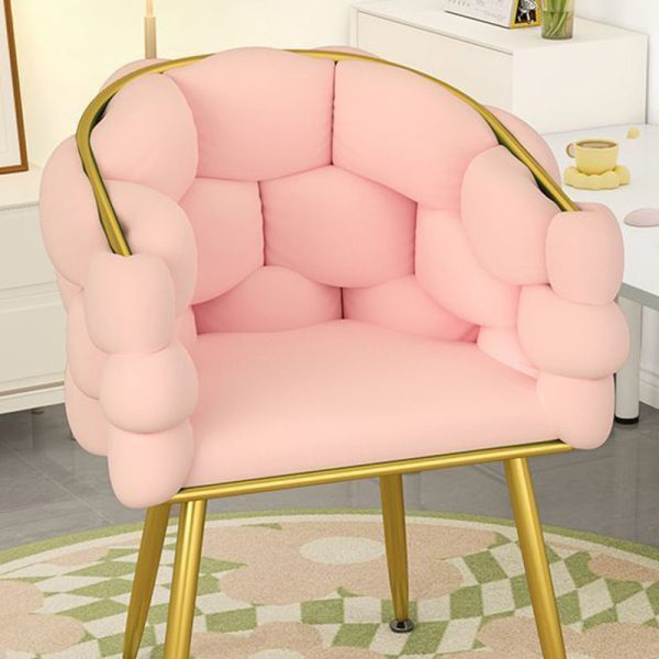 Contemporary Nordic Velvet & Metal Bubble Curved Vanity Stool With Adjustable Feet For Bedroom & Living Room - Image 12