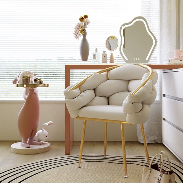 Contemporary Nordic Velvet & Metal Bubble Curved Vanity Stool With Adjustable Feet For Bedroom & Living Room - Image 11