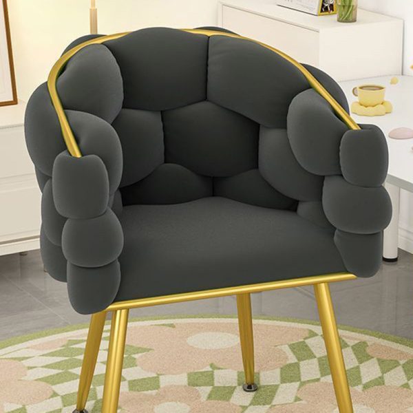 Contemporary Nordic Velvet & Metal Bubble Curved Vanity Stool With Adjustable Feet For Bedroom & Living Room - Image 14