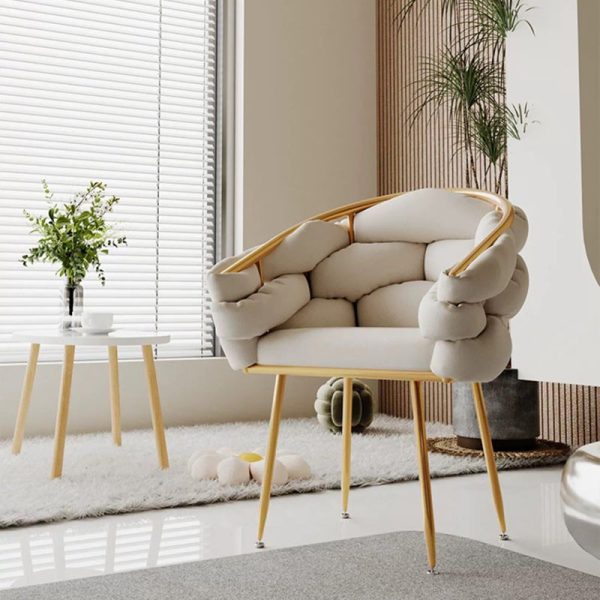 Contemporary Nordic Velvet & Metal Bubble Curved Vanity Stool With Adjustable Feet For Bedroom & Living Room - Image 16