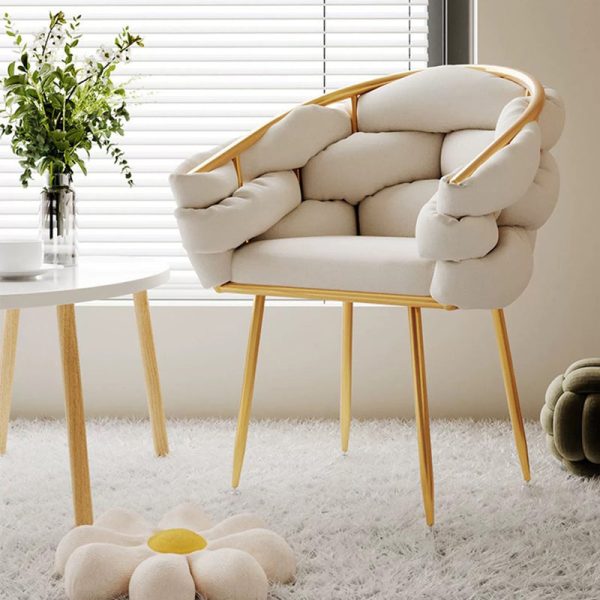 Contemporary Nordic Velvet & Metal Bubble Curved Vanity Stool With Adjustable Feet For Bedroom & Living Room - Image 17