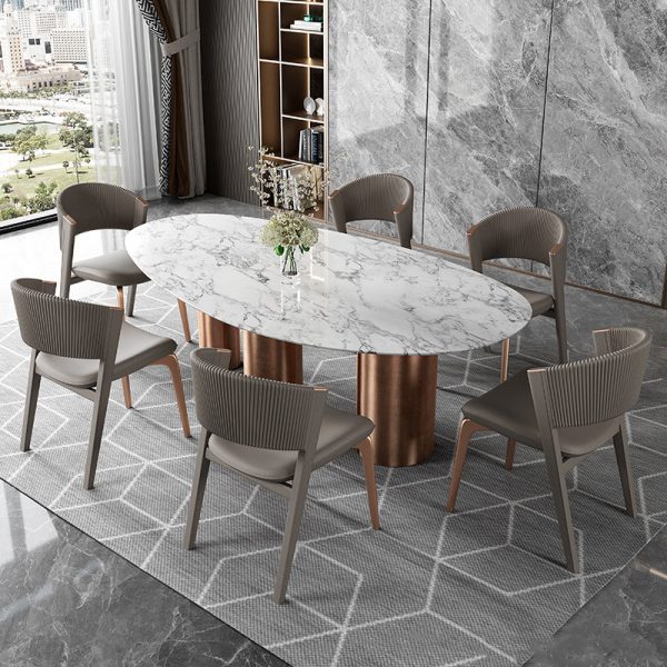 Modern Luxury Microfiber Leather & Stainless Steel Curved Dining Chair With Anti-Slip Pads For Bedroom, Living Room & Dining Room - Image 2