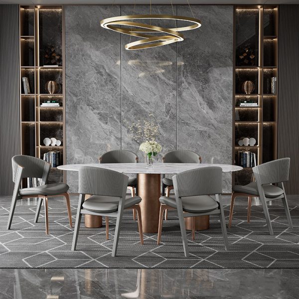 Modern Luxury Microfiber Leather & Stainless Steel Curved Dining Chair With Anti-Slip Pads For Bedroom, Living Room & Dining Room - Image 3