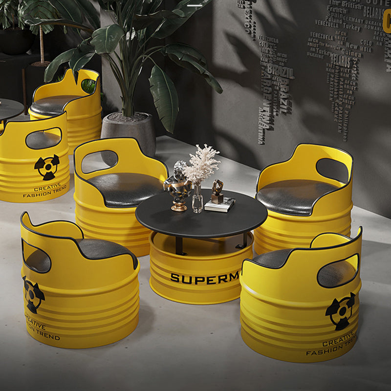 DFM-Chair-BM01759-3.jpg Contemporary Industrial Iron & PU Leather Round Accent Chair For Living Room And Bedroom - Image 2