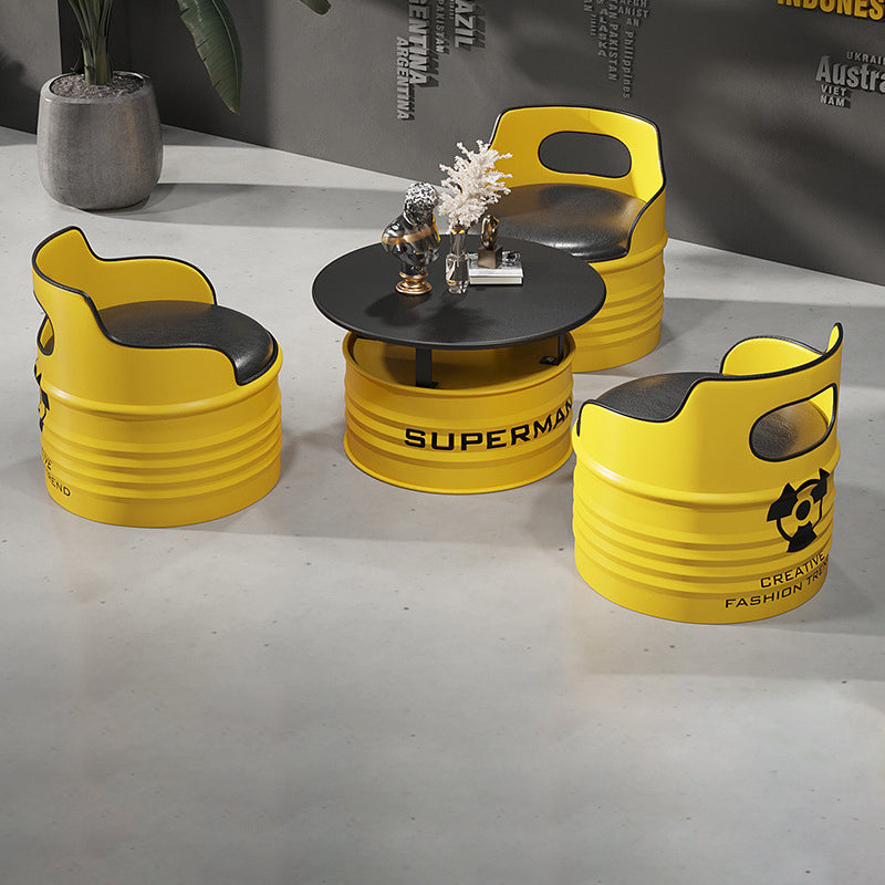 DFM-Chair-BM01759-6.jpg Contemporary Industrial Iron & PU Leather Round Accent Chair For Living Room And Bedroom - Image 3