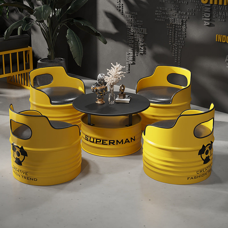 DFM-Chair-BM01759-7.jpg Contemporary Industrial Iron & PU Leather Round Accent Chair For Living Room And Bedroom - Image 7