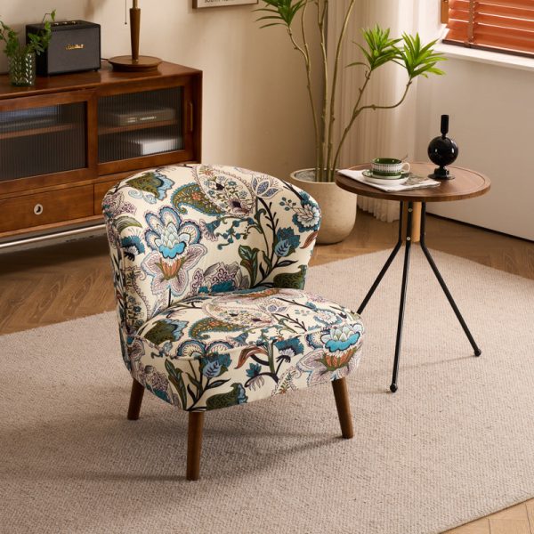 Traditional French Fabric, Corduroy & Wood Square Curved Accent Chair For Bedroom And Living Room - Image 3