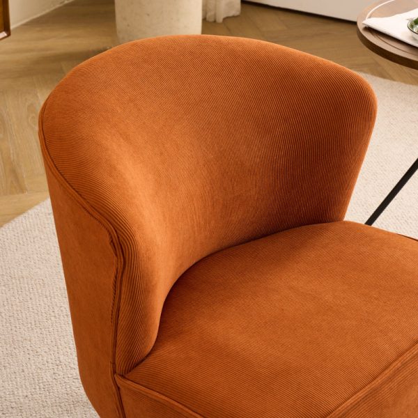 Traditional French Fabric, Corduroy & Wood Square Curved Accent Chair For Bedroom And Living Room - Image 5
