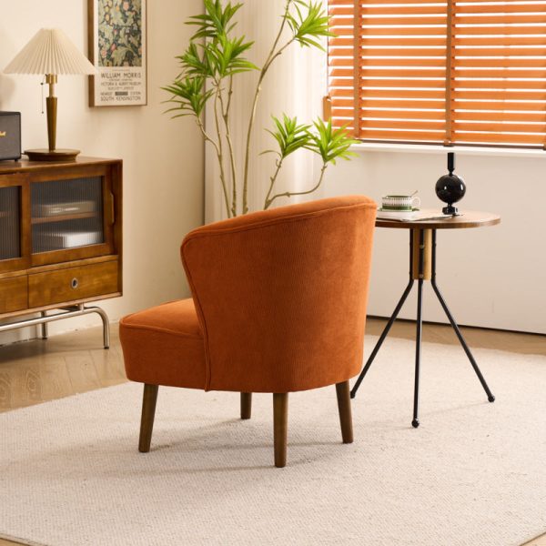 Traditional French Fabric, Corduroy & Wood Square Curved Accent Chair For Bedroom And Living Room - Image 9