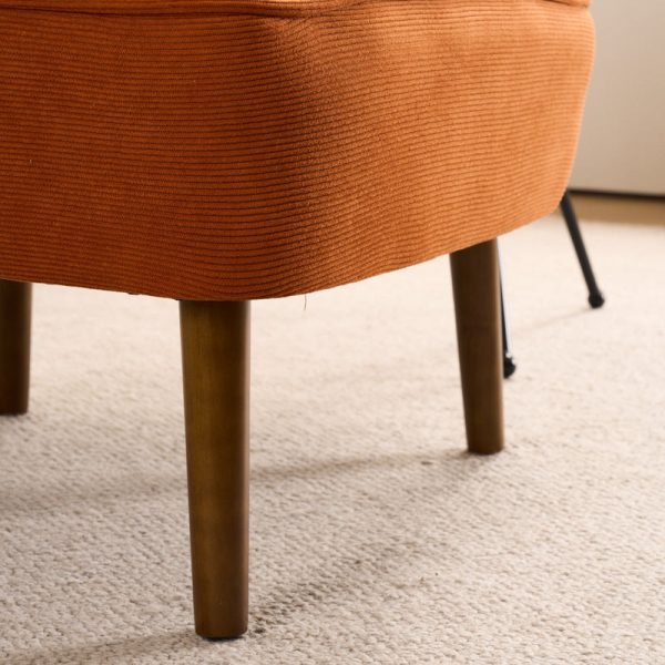 Traditional French Fabric, Corduroy & Wood Square Curved Accent Chair For Bedroom And Living Room - Image 7