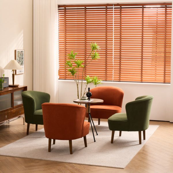 Traditional French Fabric, Corduroy & Wood Square Curved Accent Chair For Bedroom And Living Room - Image 16