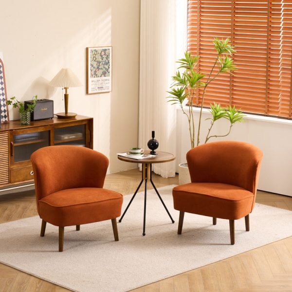 Traditional French Fabric, Corduroy & Wood Square Curved Accent Chair For Bedroom And Living Room - Image 17