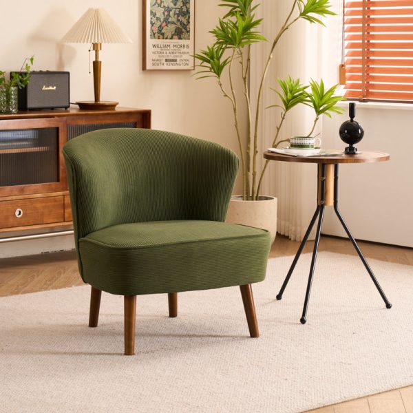 Traditional French Fabric, Corduroy & Wood Square Curved Accent Chair For Bedroom And Living Room - Image 11