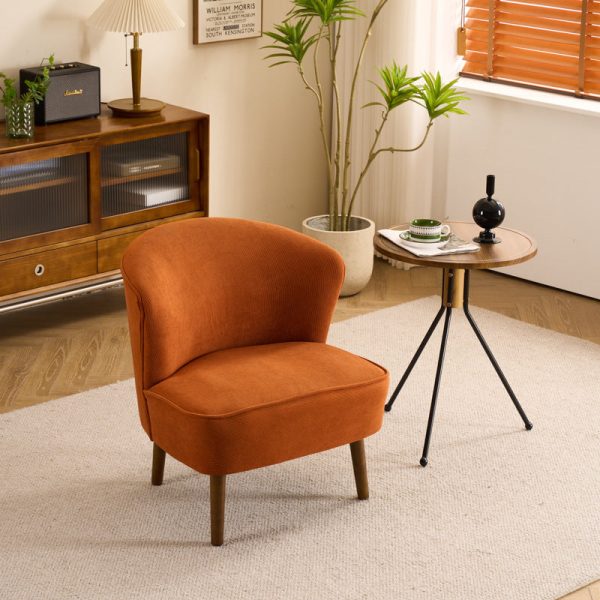 Traditional French Fabric, Corduroy & Wood Square Curved Accent Chair For Bedroom And Living Room - Image 12