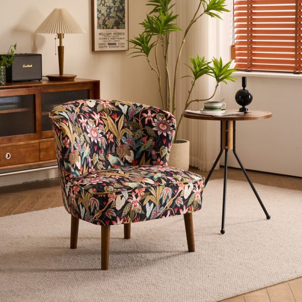 Traditional French Fabric, Corduroy & Wood Square Curved Accent Chair For Bedroom And Living Room - Image 14