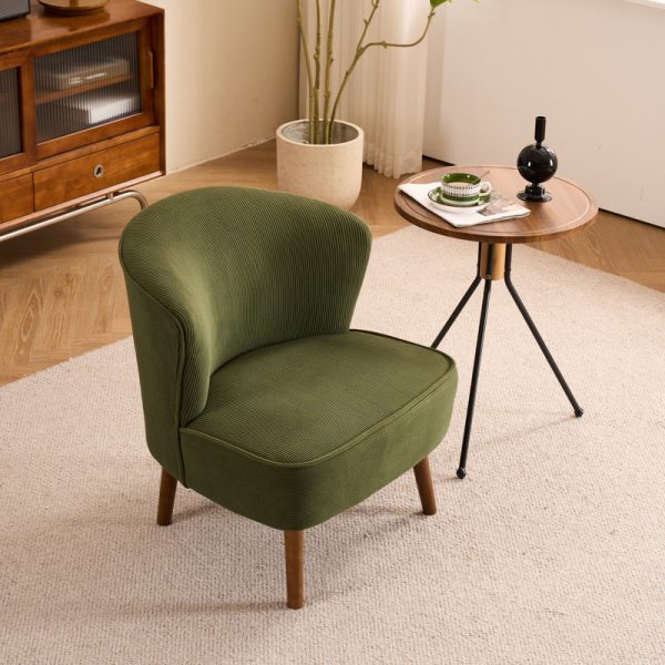 Traditional French Fabric, Corduroy & Wood Square Curved Accent Chair For Bedroom And Living Room - Image 15