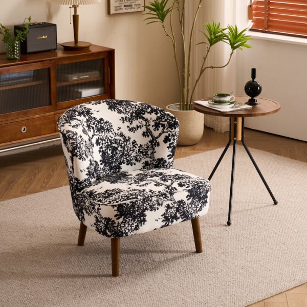 Traditional French Fabric, Corduroy & Wood Square Curved Accent Chair For Bedroom And Living Room - Image 10