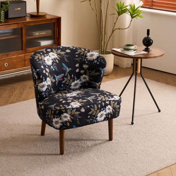 Traditional French Fabric, Corduroy & Wood Square Curved Accent Chair For Bedroom And Living Room - Image 13
