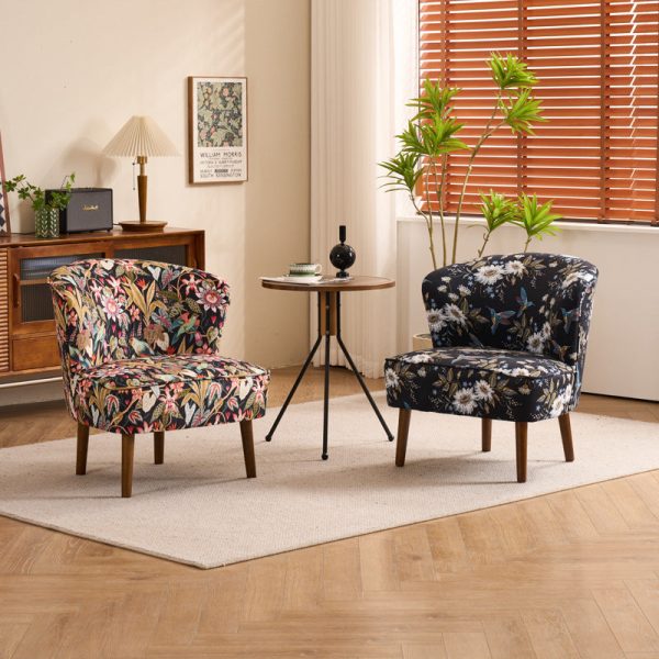 Traditional French Fabric, Corduroy & Wood Square Curved Accent Chair For Bedroom And Living Room - Image 2