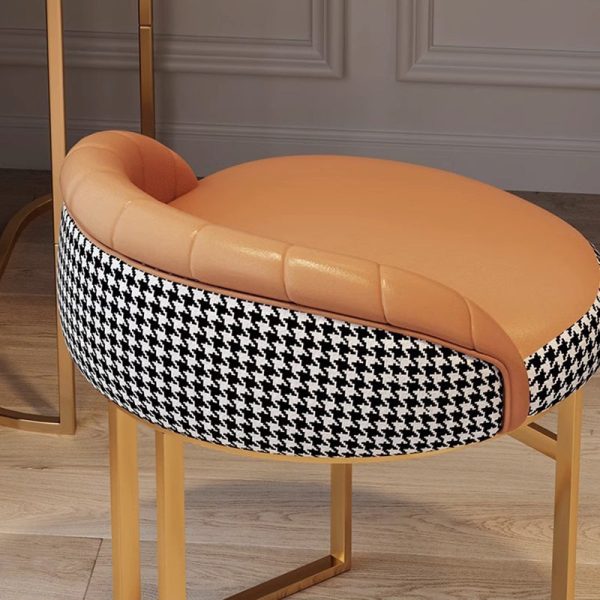 Contemporary Nordic PU Leather & Iron Curved Round Vanity Stool For Bedroom And Living Room - Image 7