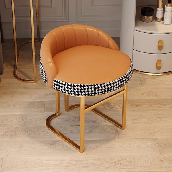 Contemporary Nordic PU Leather & Iron Curved Round Vanity Stool For Bedroom And Living Room - Image 8