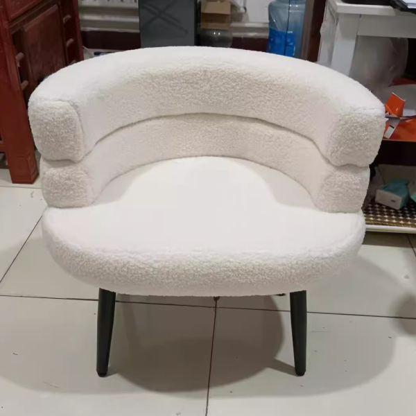 Contemporary Nordic Lambswool & Carbon Steel Curved Round Accent Chair For Bedroom & Living Room - Image 29