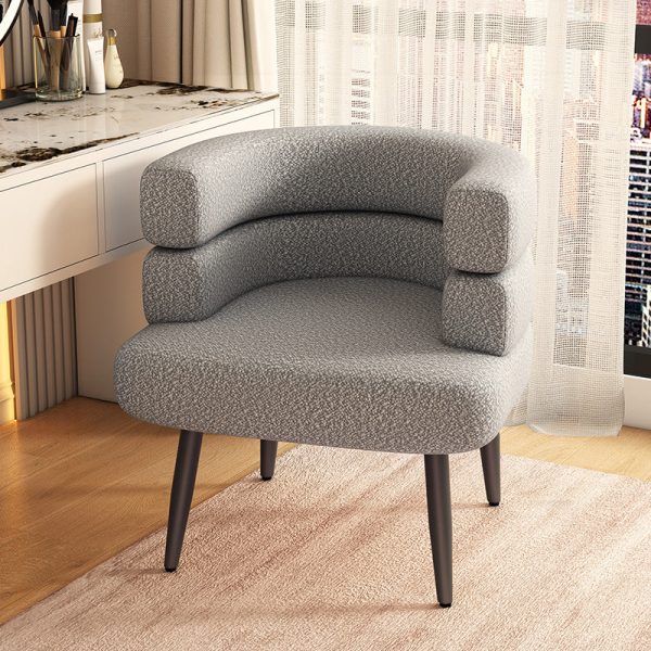 Contemporary Nordic Lambswool & Carbon Steel Curved Round Accent Chair For Bedroom & Living Room - Image 19