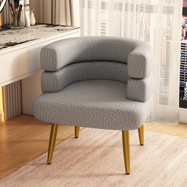Contemporary Nordic Lambswool & Carbon Steel Curved Round Accent Chair For Bedroom & Living Room - Image 20