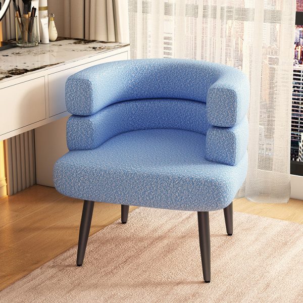 Contemporary Nordic Lambswool & Carbon Steel Curved Round Accent Chair For Bedroom & Living Room - Image 23