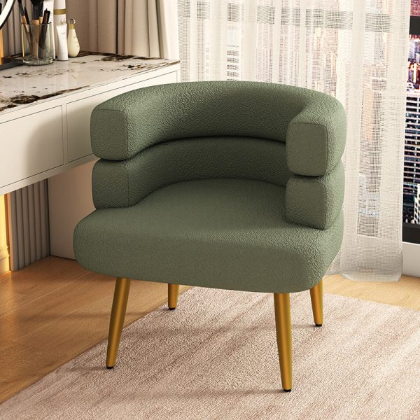Contemporary Nordic Lambswool & Carbon Steel Curved Round Accent Chair For Bedroom & Living Room - Image 18