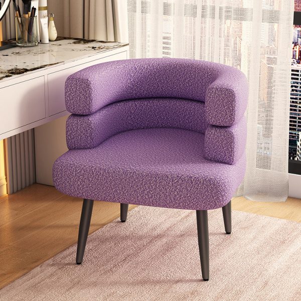 Contemporary Nordic Lambswool & Carbon Steel Curved Round Accent Chair For Bedroom & Living Room - Image 21
