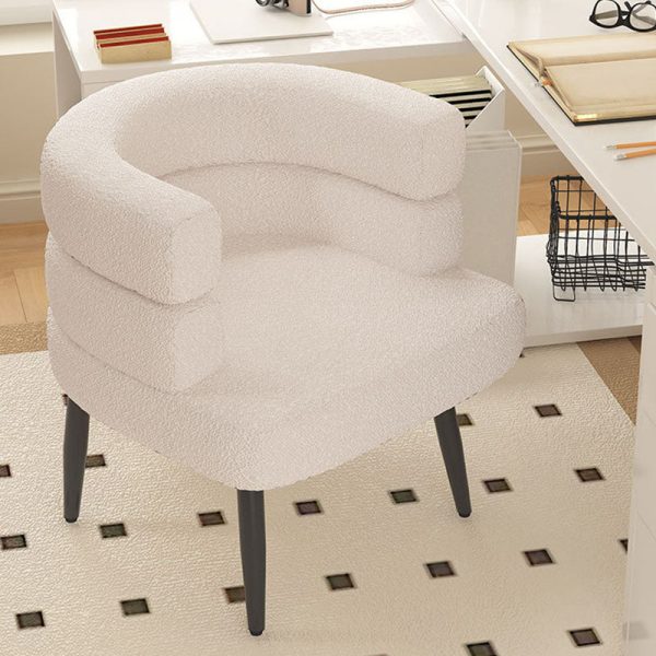 Contemporary Nordic Lambswool & Carbon Steel Curved Round Accent Chair For Bedroom & Living Room - Image 2