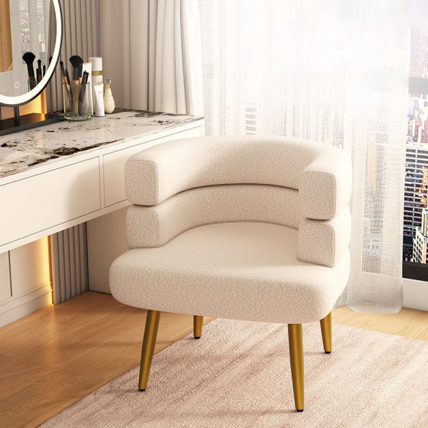 Contemporary Nordic Lambswool & Carbon Steel Curved Round Accent Chair For Bedroom & Living Room - Image 25