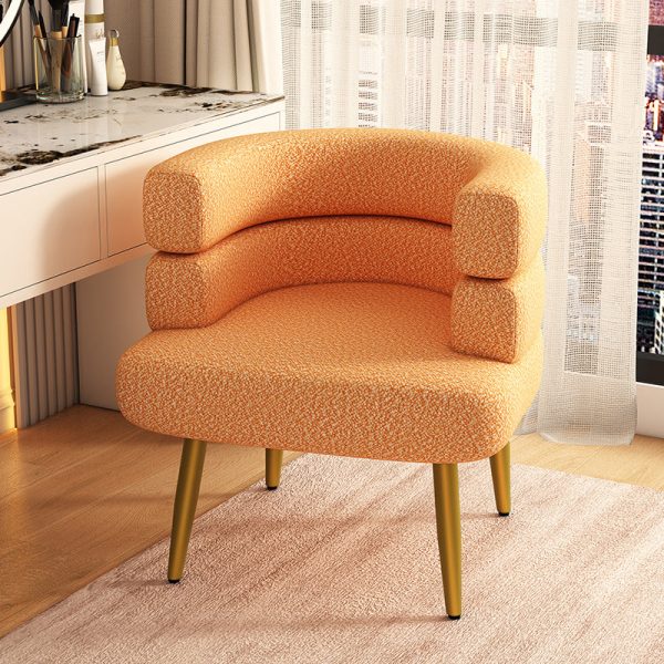 Contemporary Nordic Lambswool & Carbon Steel Curved Round Accent Chair For Bedroom & Living Room - Image 10