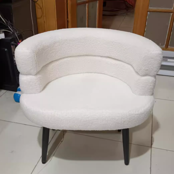 Contemporary Nordic Lambswool & Carbon Steel Curved Round Accent Chair For Bedroom & Living Room - Image 28