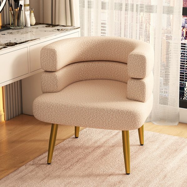 Contemporary Nordic Lambswool & Carbon Steel Curved Round Accent Chair For Bedroom & Living Room - Image 12